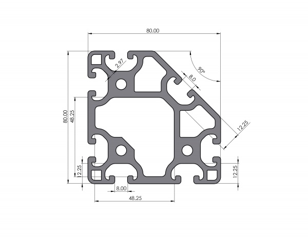 Aluminiumprofil 80x80 leicht 45° Nut 8 I-Typ